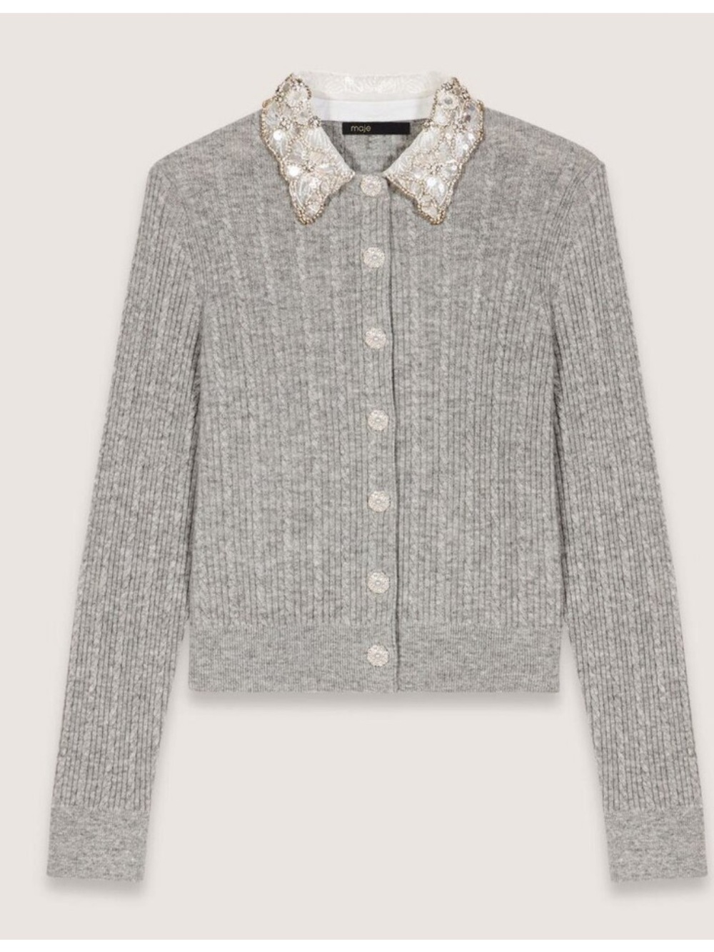 Maje Grey Cardigan with Removable Collar - Size 2 or Medium